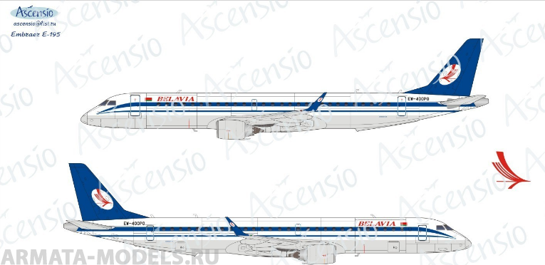 195-006 Декаль для самолета Embraer Embraer 195 Belavia 1/144