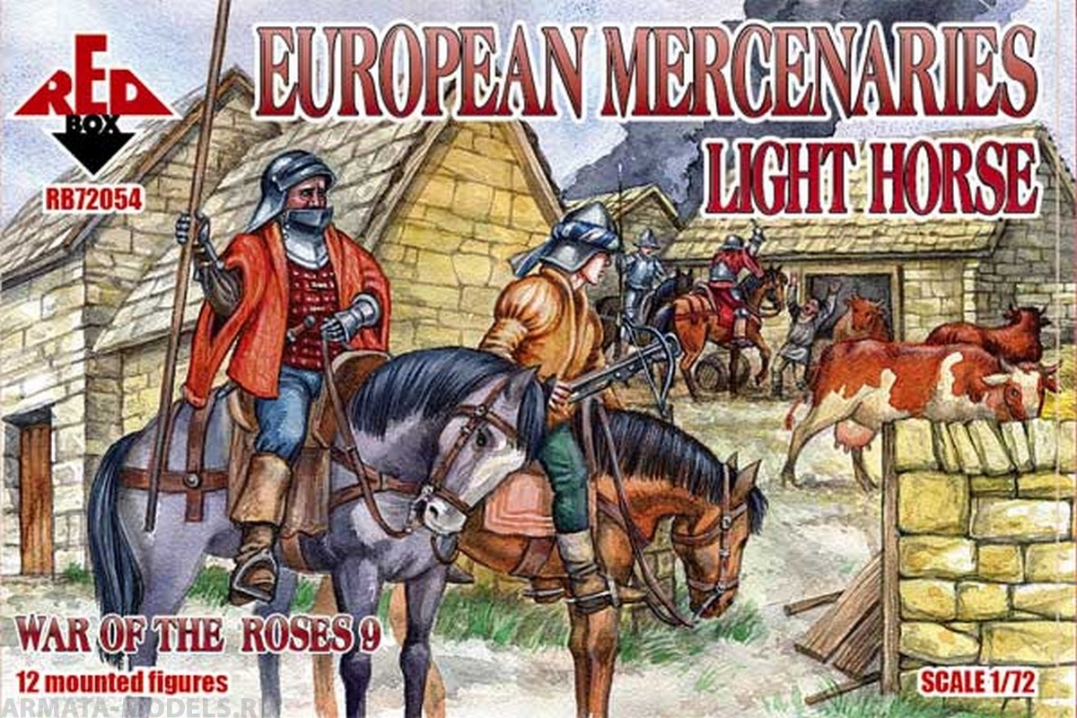 RB72054 Фигуры War of the Roses 9. European Mercenaries Light Horse  Red Box