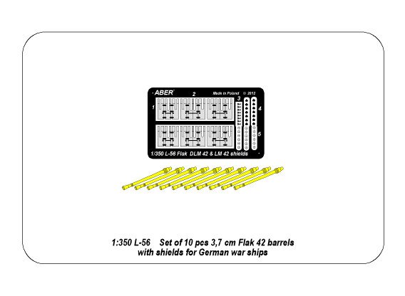 ABR-1:350-L-56  Дополнения для  Set of 10 pcs 3,7cm barrels for German Flak 42 with shields для  1/350