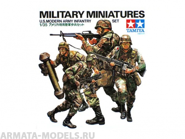 35133T Американские современные пехотинцы с М16А1, М203, М47 и М60 в атаке (4 фигуры) Tamiya
