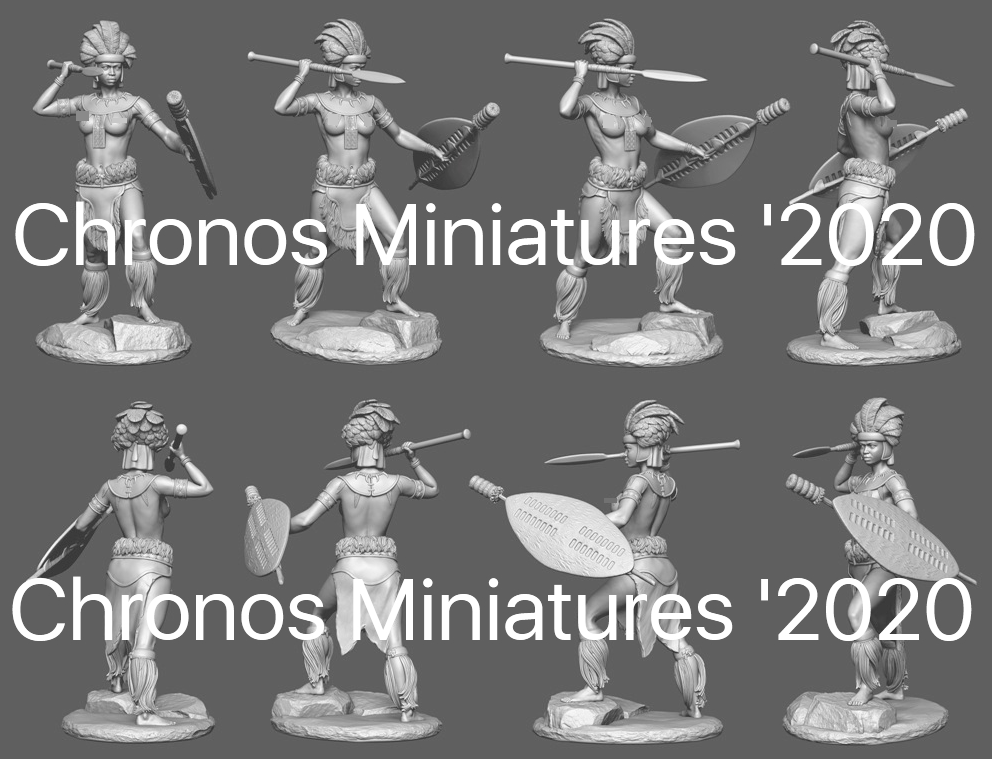 CHM-54208. Миры Фэнтези: Зулусская женщина-воин. 54 мм. Материал - смола. Chronos Miniatures