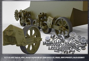 35175 US light tank M5/M5A1/M8 HMC (Stuart) набор подвески ( катки, тележки, ведущие звезды, ленивцы с подвеской) for Tamiya, AFV Club