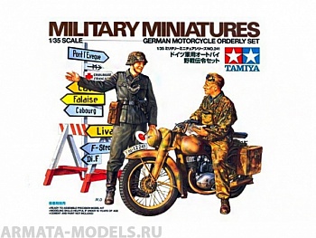 35241T Немецкий мотоциклист на DKW NZ350, регулировщик и дорoжные знаки