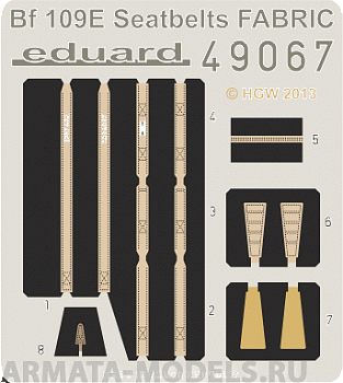 49067ED Комплект фототравления  Bf 109E seatbelts FABRIC