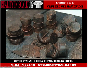 35240RIS Crushed & Dented German Fuel Drums WWII - 10 resin pcs.