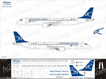 195-002 Декаль для самолета Embraer Embraer 195 Montenegro Airlines 1/144