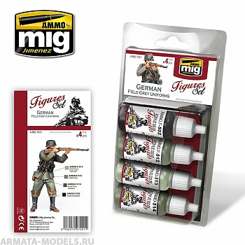 AMIG7021 Ammo Mig Набор акриловых красок для цветовой модуляции GERMAN FIELD GREY UNIFORMS
